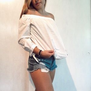 abercrombie white off the shoulder top